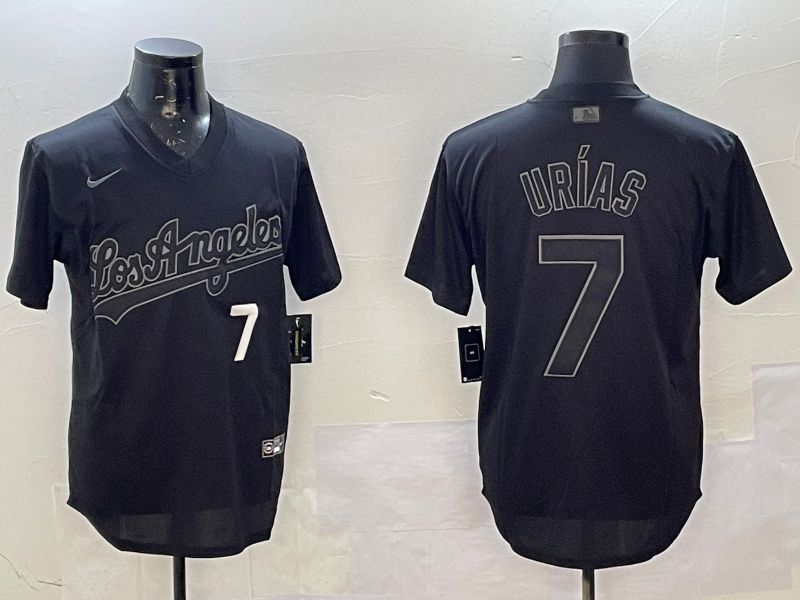 Men Los Angeles Dodgers 7 Urias Black Throwback Game 2025 Nike MLB Jersey style 02255